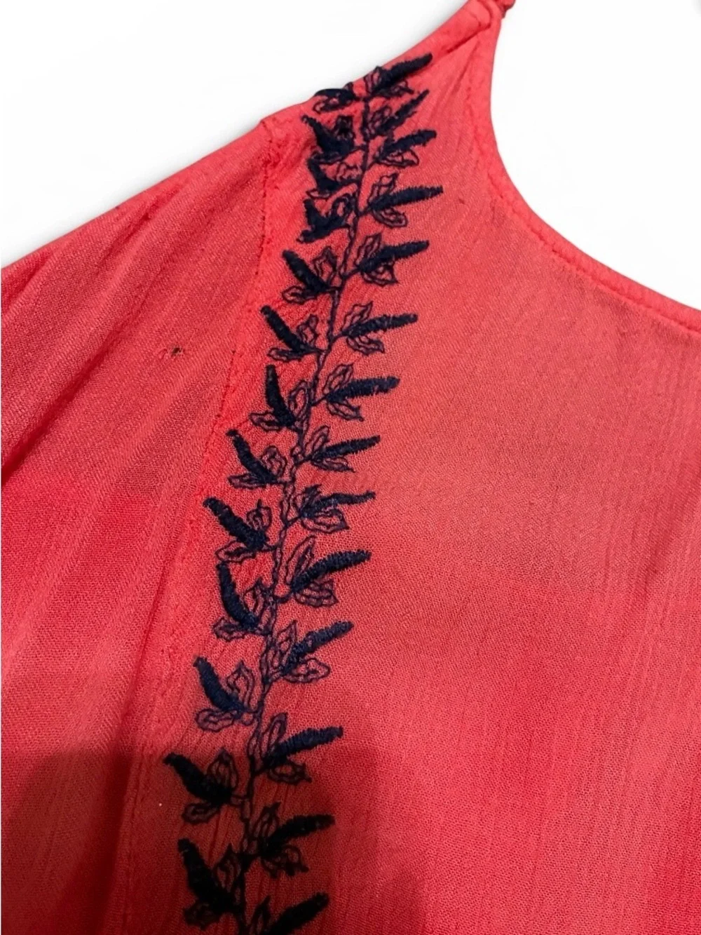 Free People M Coral Salmon Embroidered Handkerchief Hem Tunic Dress